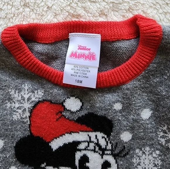 NEW baby girl holiday Christmas Minnie mouse ugly sweater size 12 and 18 months - Picture 2 of 3